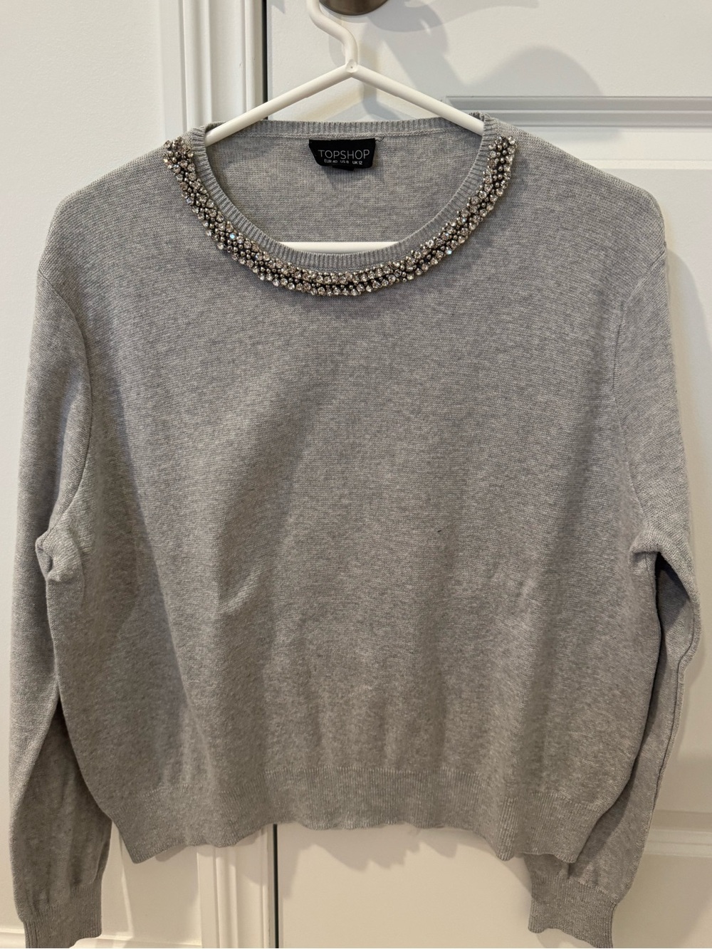 Topshop Gray Jeweled Crewneck Sweater - SIZE 8